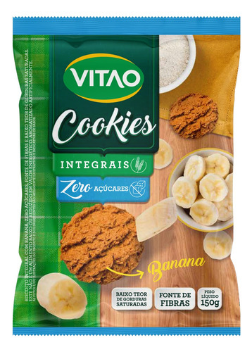 Biscoito Cookie Integral Banana Zero Açúcar Vitao Pacote 150