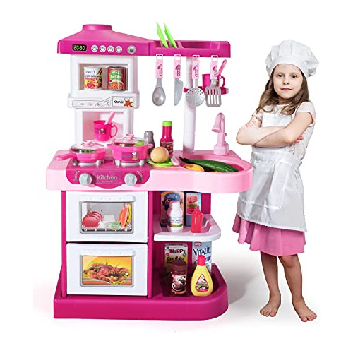 Play Kitchen Playset Pretend Food 53 Piezas De Color Ro...