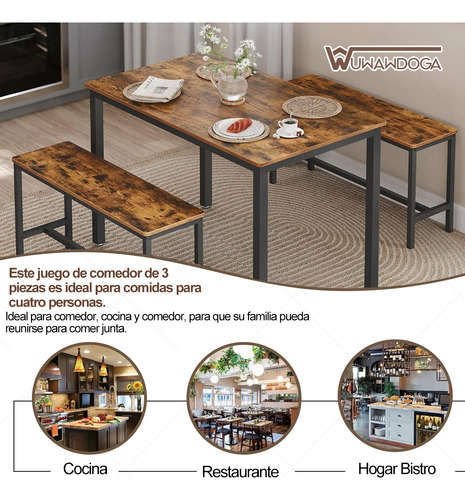 Juego Mesa De Comedor Rectangular Con 2 Sillas De 4 Personas
