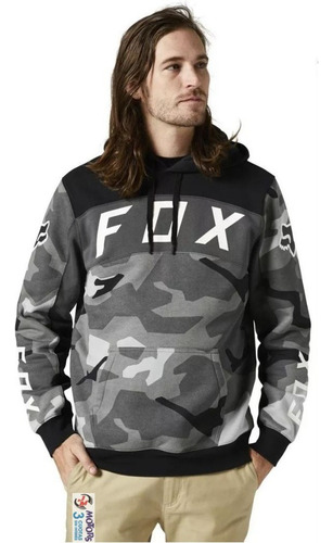 Jm Buzo Moto Fox Bnkr Po Fleece Capucha Casual Camo Negro