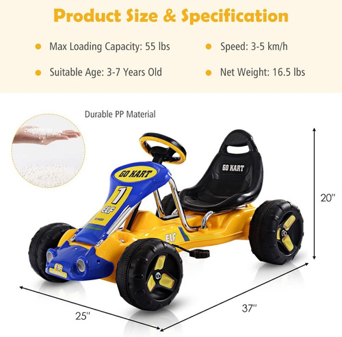 Carro Para Niños Tipo Go Kart Color Amarillo Marca Costzon