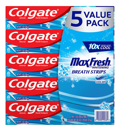 Pasta De Dientes Colgate Max Fresh, Tiras De Aliento Cool Mi