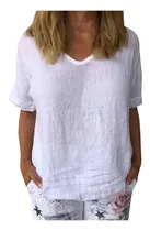Comprar Tops Mujer Algodón Y Lino Cuello Redondo Manga Corta Lisa 94