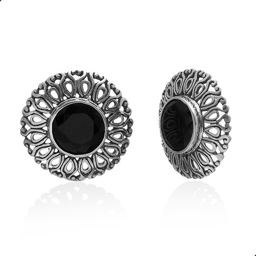 Brinco Mandala Zirconia Negra Prata 925 Fp - 21040402