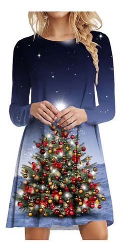 Vestido L Para Mujer Con Estampado De Árbol De Navidad, Mang