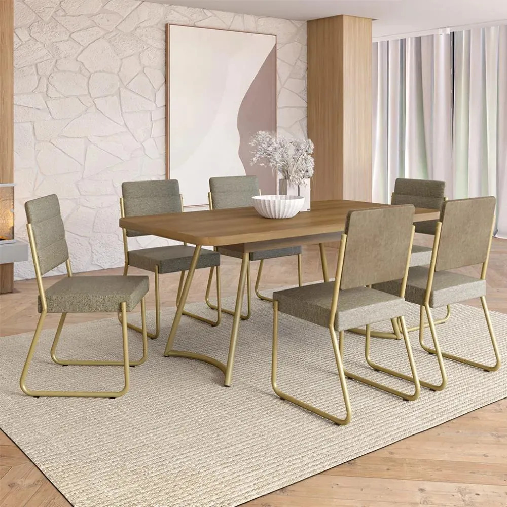 Conjunto Sala De Jantar 6 Cadeiras Magnolia Carraro Dourado Dourado