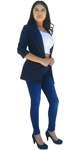 Imagen 2 de 8 de Saco Blazer Mujer Manga 3/4 Formal Casual Cuello Solapa