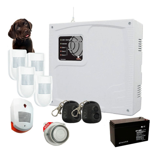 Kit Alarma Casa + 4 Sensores Pet + Control+ Sirenas+ Batería