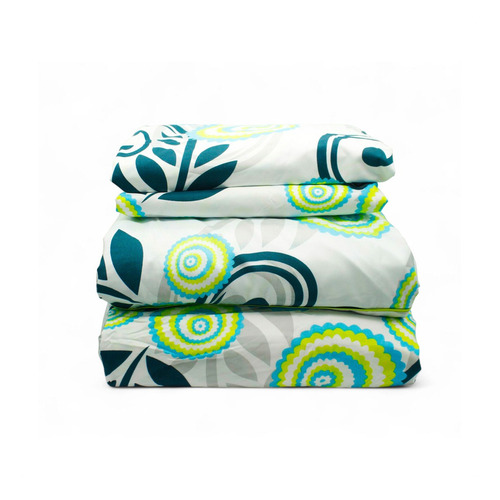 Juego De Sabanas Para Cama Queen Size Blanco/verde Floreado