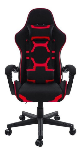 Cadeira de escritório Pelegrin PEL-3018 gamer ergonômica  preta e vermelha com estofado de tecido