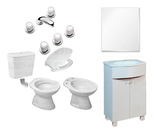 Juego Baño Completo Inodoro Bidet Mochila Vanitory Griferia 