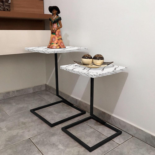 Conjunto Jogo Mesa Tip De Canto Lateral Tampo Quadrado Cor Preto/vulcano