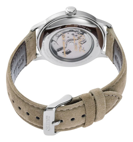 Relógio Orient Bambino Automático Limited Ra-ac0027s30b Correia Nobuk Bisel Prateado Fundo Branco
