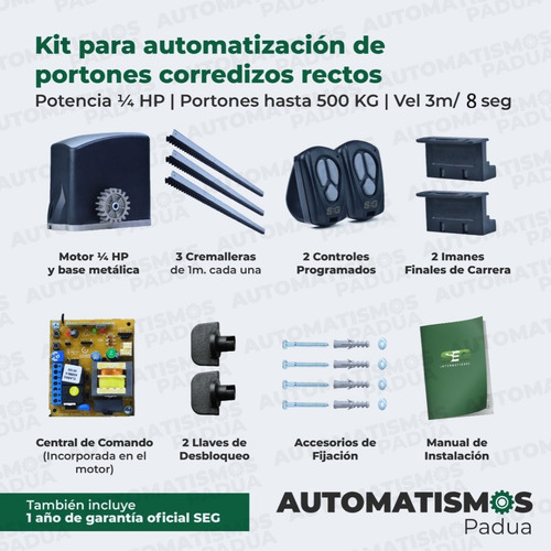 Imagen 2 de 10 de Motor Porton Corredizo Rapido Super Speed 7 Seg 500kg 1/4hp
