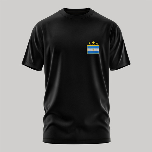 Remera Unisex Con Bordado Bandera Argentina 3 Estrellas