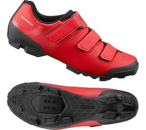 Imagem 1 de 4 de Sapatilha Shimano Mtb Xc100 3 Velc Vermelha P/ Pedal Clip