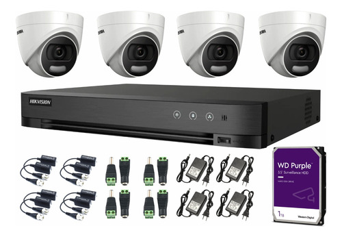 Kit 4 Camaras Hikvision Colorvu Fullhd 1080p Disco 1tb