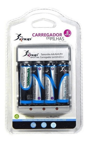 Carregador De Pilhas Aa, Aaa E Bat. 9v Kp-511aa+4 Pilhas Aa