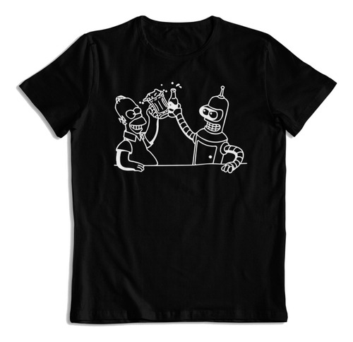 Polera De Algodon Estampada Homero Simpson Y Bender Tomando