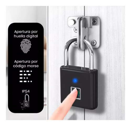 Candado Digital Acero Huella Tactil Usb Resistente Agua Color Negro