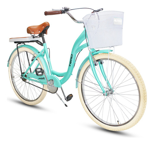 Bicicleta R26 Vintage Crusier Incluye Accesorios Color Celeste/Aqua