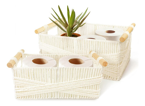 Cesta De Papel Reciclable Con Asas De Madera 2 Unidades