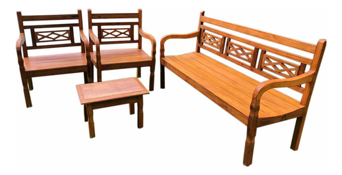 Kit Três Poltronas 5 Lugares + Mesinha De Centro Estilosa Cor Marrom Desenho Do Tecido Não Tem