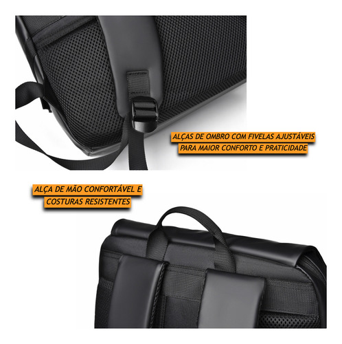 Mochila Masculina Executiva Impermeável Notebook 15,6 Polegadas 2 Em 1 Com Bolsa Transversal Removível Multiuso Faculdade Escola Cor Preto