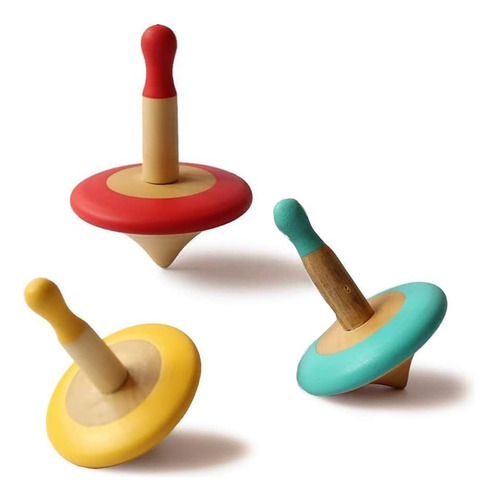 Shumee Juego De 3 Peonzas De Madera Hechas A Mano (rojo, ...