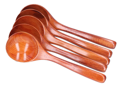 Cucharas De Sopa Dark Spoon De Madera Con Mango Largo, 5 Uni
