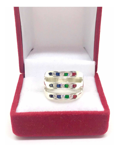 Anillo De Plata Triple Medio Sin Fin Piedras Cubic