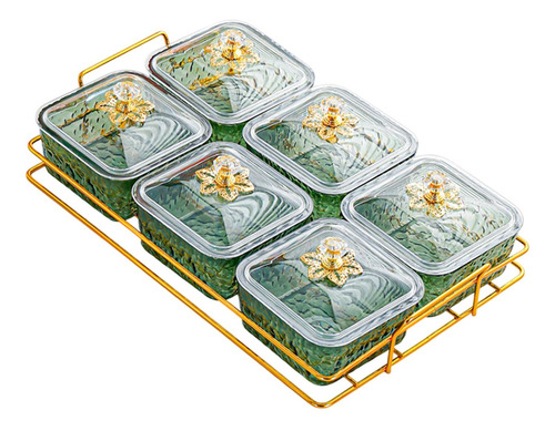 Bandeja Para Servir Nueces Y Dulces 6 Cuadrícula Verde