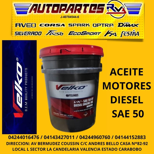 Aceite De Motor Diesel Sae50 Velko Paila 19lt