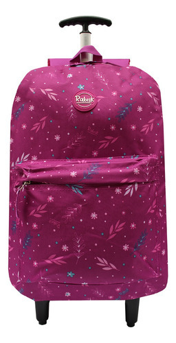 Mochila Escolar Com Rodinhas Rabisk Flores E Folhas Juvenil Cor Roxo