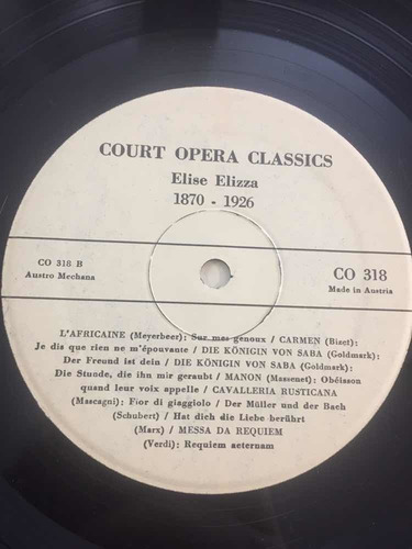 Elise Elizza Court Opera Classics Disco Vinilo Lp (Usado)