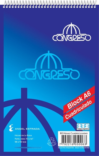 Block Congreso Con Espiral A6 80 Hojas Cuadriculado