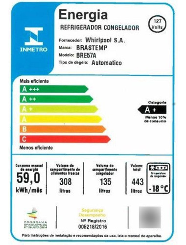Refrigerador Brastemp Bre57ak Frost Free Duplex 443 Litros