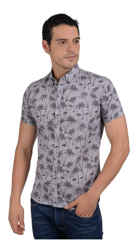 Camisa Caballero Manga Corta Slim Fit Hombre - Palmeras