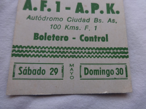 Entrada Carrera 100km F1 Apk Autodromo Buenos Aires (Usado)