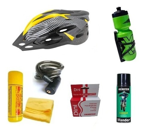 Combo Kit Bici Full Casco+ Linga+ Lubricante+ Paño+ Parches