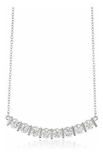 Collar - 925 Sterling Silver Cubic Zirconia Flat Bar, Curved