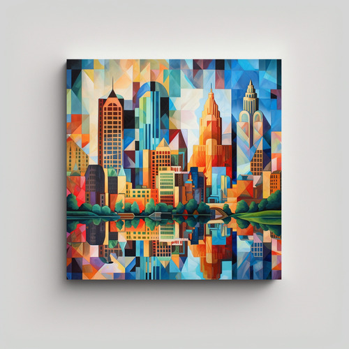 20x20cm Cuadro Skyline De Columbus Ohio En Cub Bastidor Made