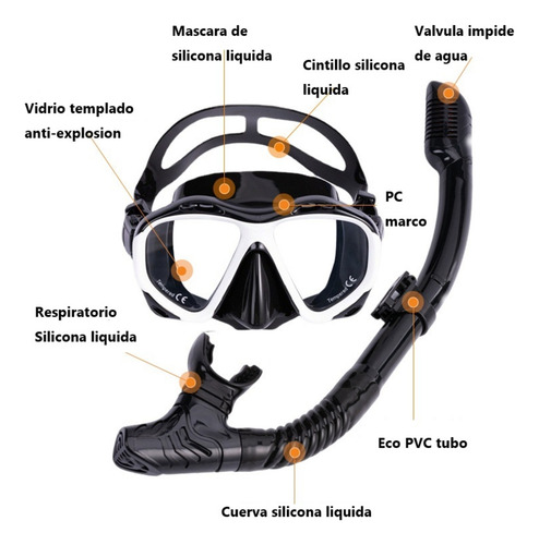 Kit Snorkel Mascara Buceo Vidrio Anti Explosión Lsr Alxa 21s