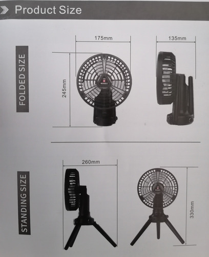 Ventilador De Mesa O Camping Portátil Recargable Con Luz Led