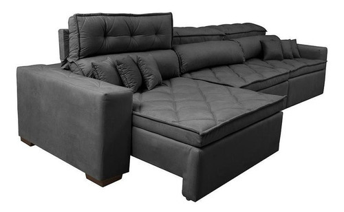 Sofá Retrátil e Reclinável 4,12m Austin com Molas no Assento Suede Velusoft Preto Cama inBox