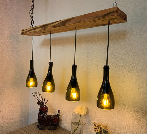 Lámpara Vintage Con Botellas De Vino Recicladas