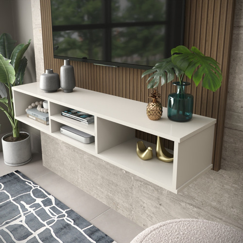Painel Home Ripado 3d Suspenso Grande Tv Até 50 Polegadas Cor Preto