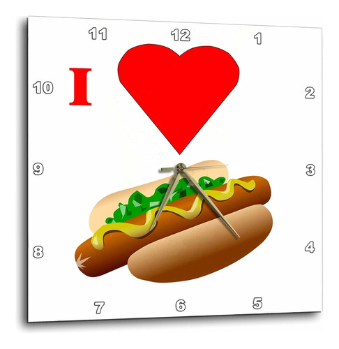3drose Dpp__3 I Love Hot Dogs-reloj De Pared, 15 Por 15 PuLG