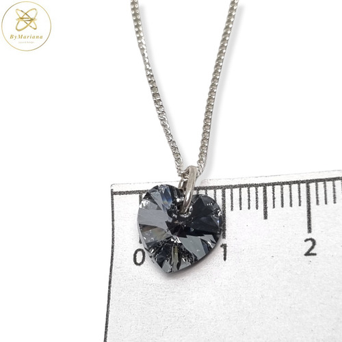Imagen 6 de 7 de Cadena Plata Con + Corazon Cristal Swa Humo 10mm