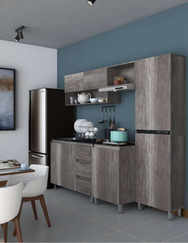 Cocina Integral Premium Decomobil Con Campana Y Parrilla Color Lombardia - Mármol Negro